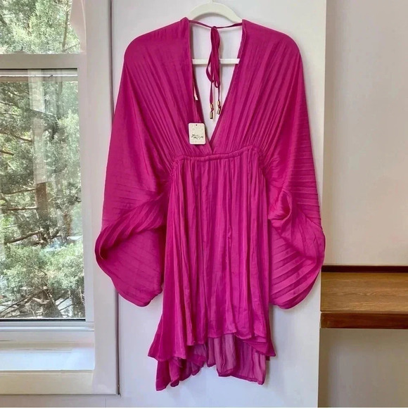 New Free People Arzel Long Sleeve Mini Dress in Magenta Haze Hot Pink XS - Picture 7 of 13